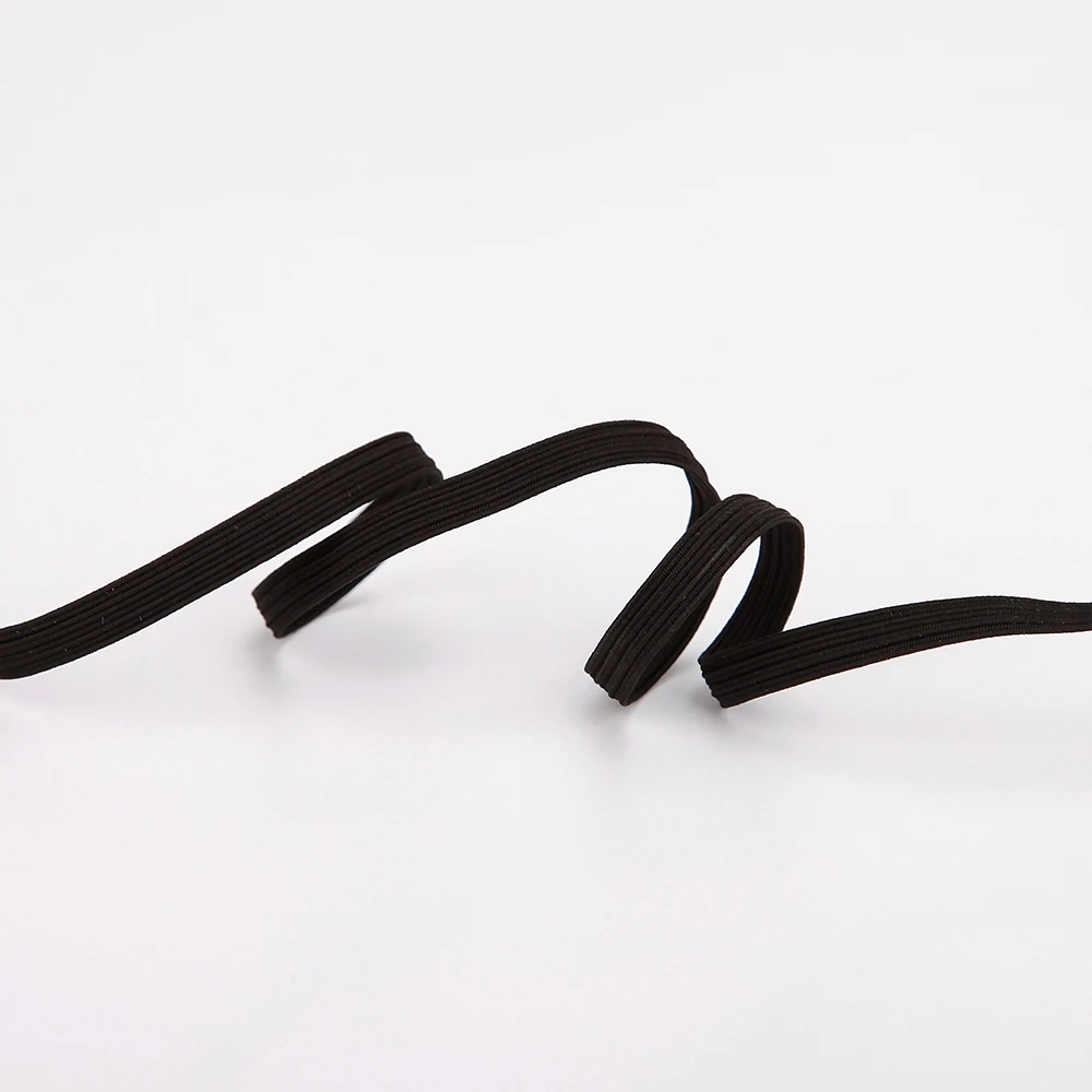 Wholesale Custom Rolls Black White 3mm 5mm 6mm 8mm 10mm 12mm Knitted Textile Flat Braided Elastic Band For Garment Sewing