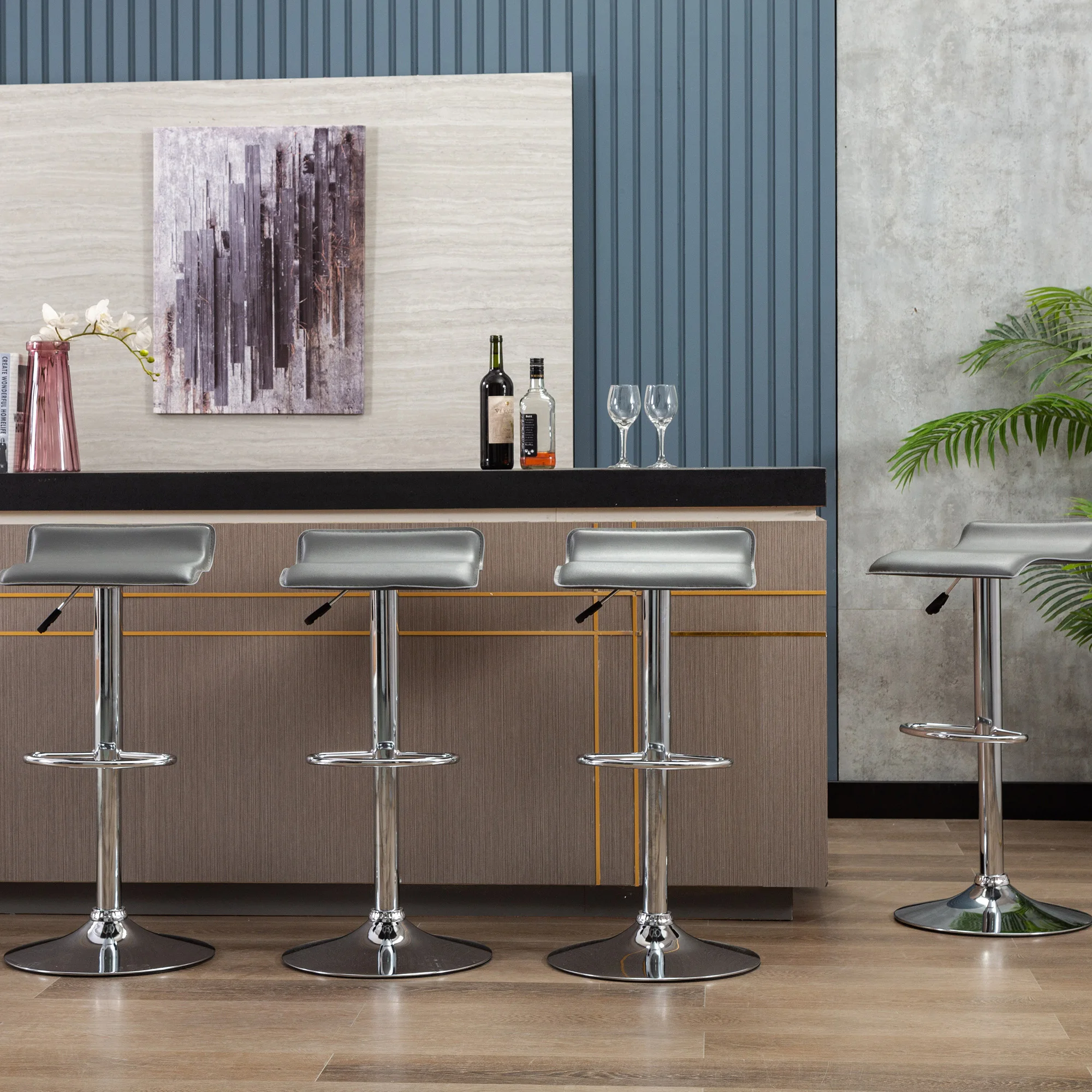 
Wholesale Black PU Leather Kitchen Design Bar chairs Modern Swivel Barstool 