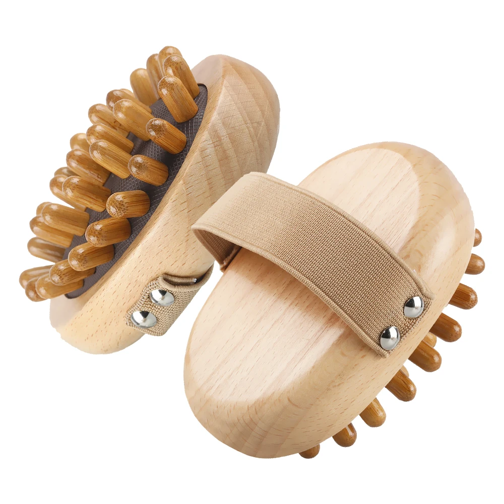 Round Exfoliating Natural Scalp Head Massager Wooden HandHeld Anti Cellulite Reduction Massager Body Brush Wood