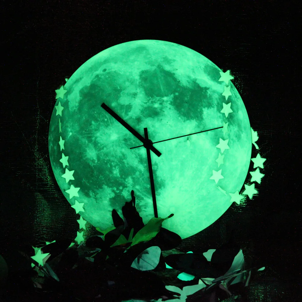 30cm Moon Luminous Wall Clock Modern Design Creative Glowing in the Dark Acrylic Hanging Watch Reloj de Pared Bedroom Home Decor
