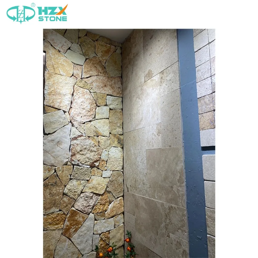 HZX Modern Yellow Stacked Stone Irregular Shape Yellow Rock Wall Natural Split Surface Finish Outdoor Villa Exteriors Antacid