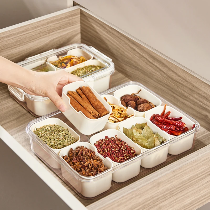 Divided Serving with Lids Handle 8 Compartment Box Fruit Container Tray Candy Treat Pantry Tray Food Storage Clear Organizer