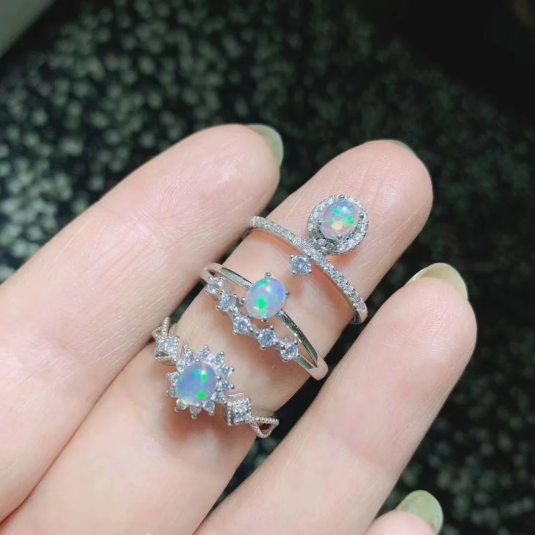 High Quality Australian 925 Sterling Silver Natural Opal Basic Fashion Basketball Championship Jewelry Rings
