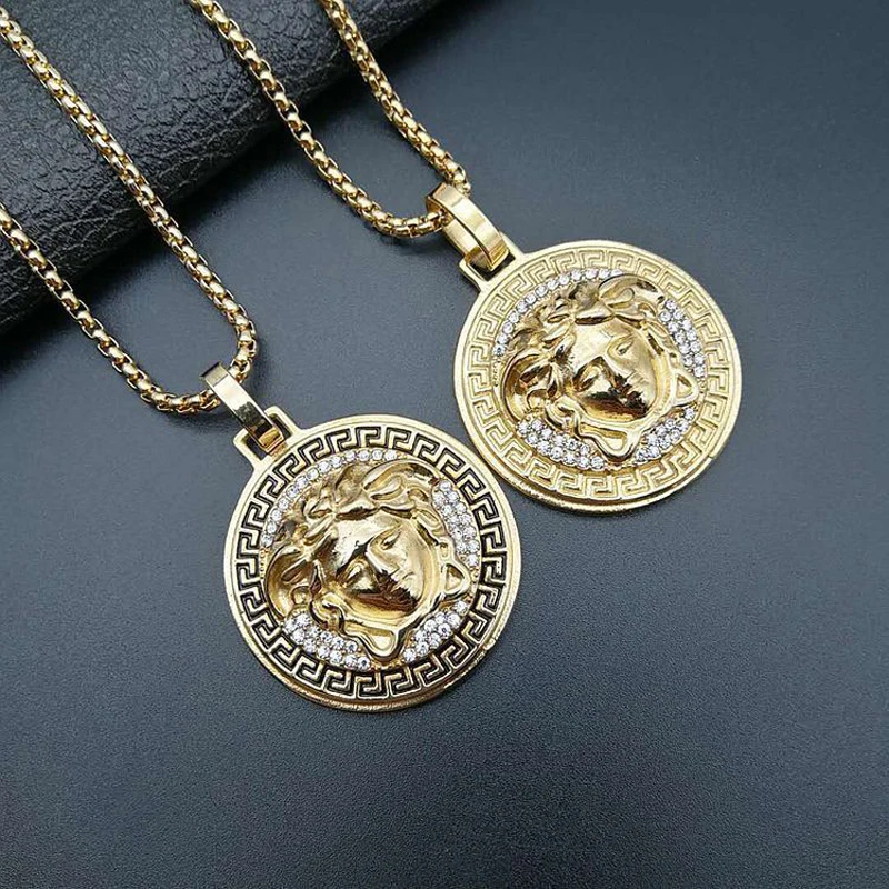 Оптовая продажа подвеска в виде головы Медузы стиле хип-хоп фигурка греческой мифологии монета из нержавеющей стали золотое ожерелье для Мужчин Ювелирные изделия