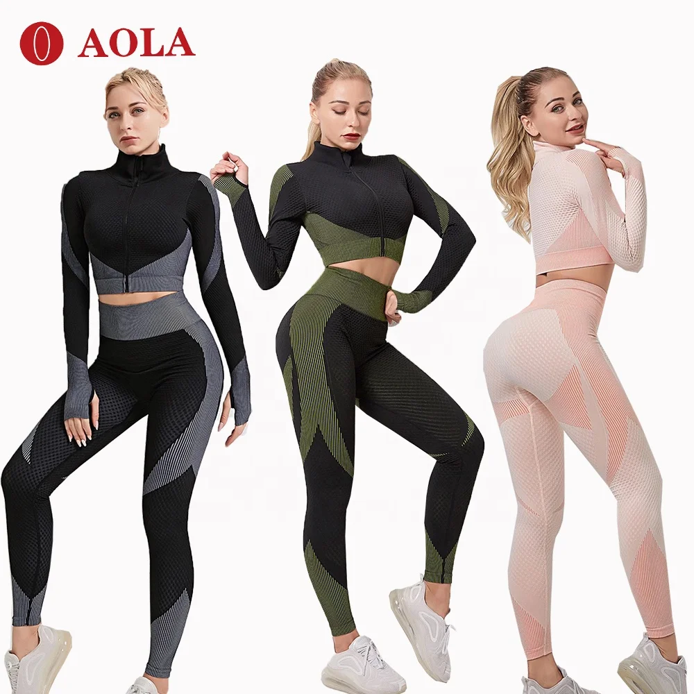 AOLA Ice Синий Йога Фитнес оптовая продажа женская спортивная одежда 2020 для спортзала комплект спортивной