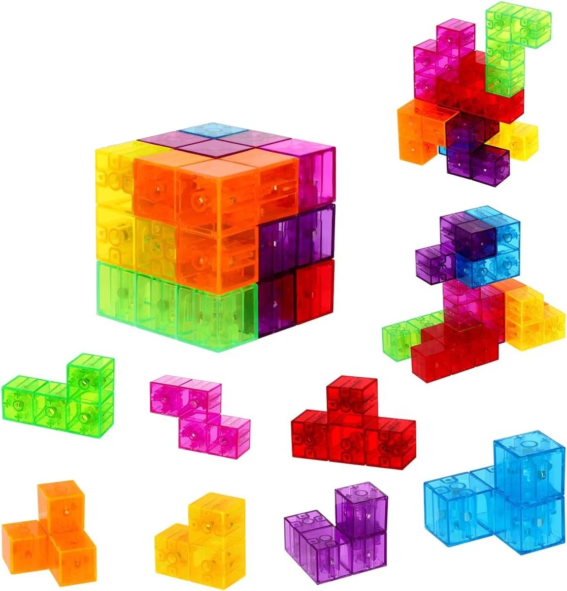 2024 Kids Magnetic Toys,Creative Plastic Magnetic Cube 3D Puzzle Toy, DIY Building Block Toy Shape Matching Educational Toys