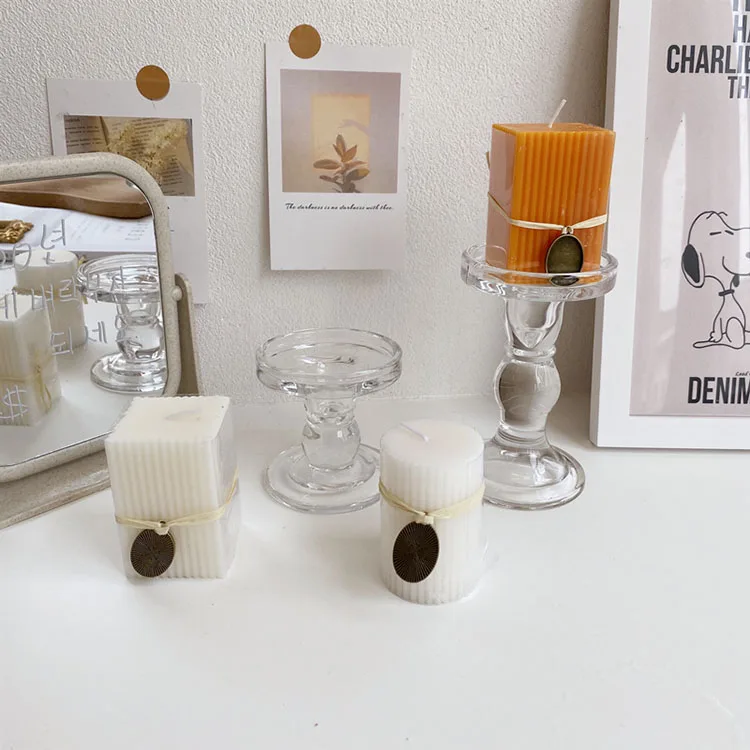 Cutelife Wholesale New Arrivals Pillar Crystal Candle Holders Transparent Glass Holder For