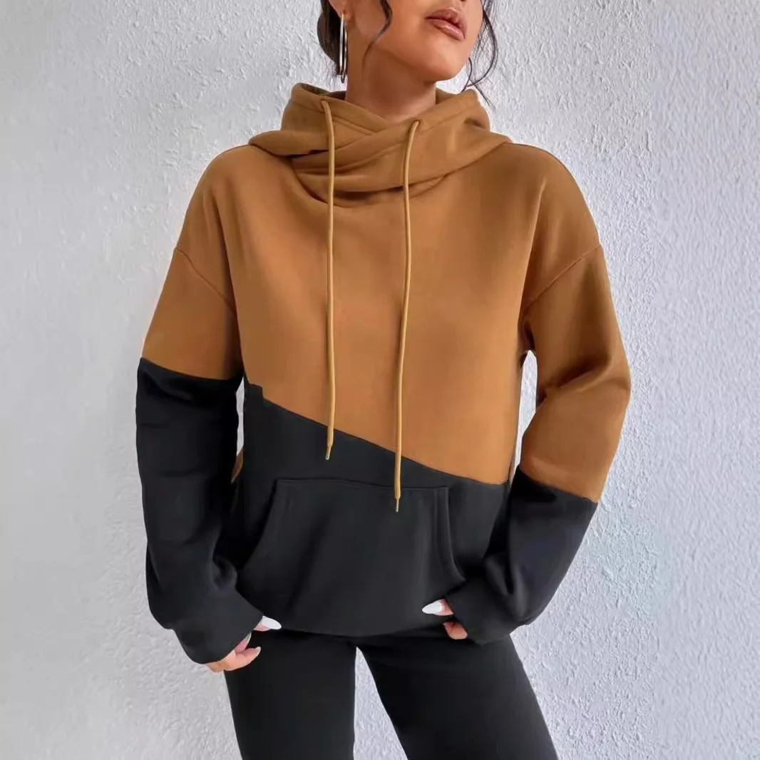 2024 new arrival color matching women hoodies loose casual hoodie top for women autumn winter extra heavy essentials hoodie