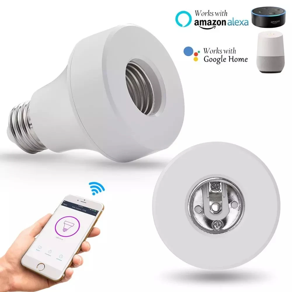  Bulb Adapter Base Converter E26 E27 Lamp Holder Plug Works with Alexa Google Home WiFi Smart Light