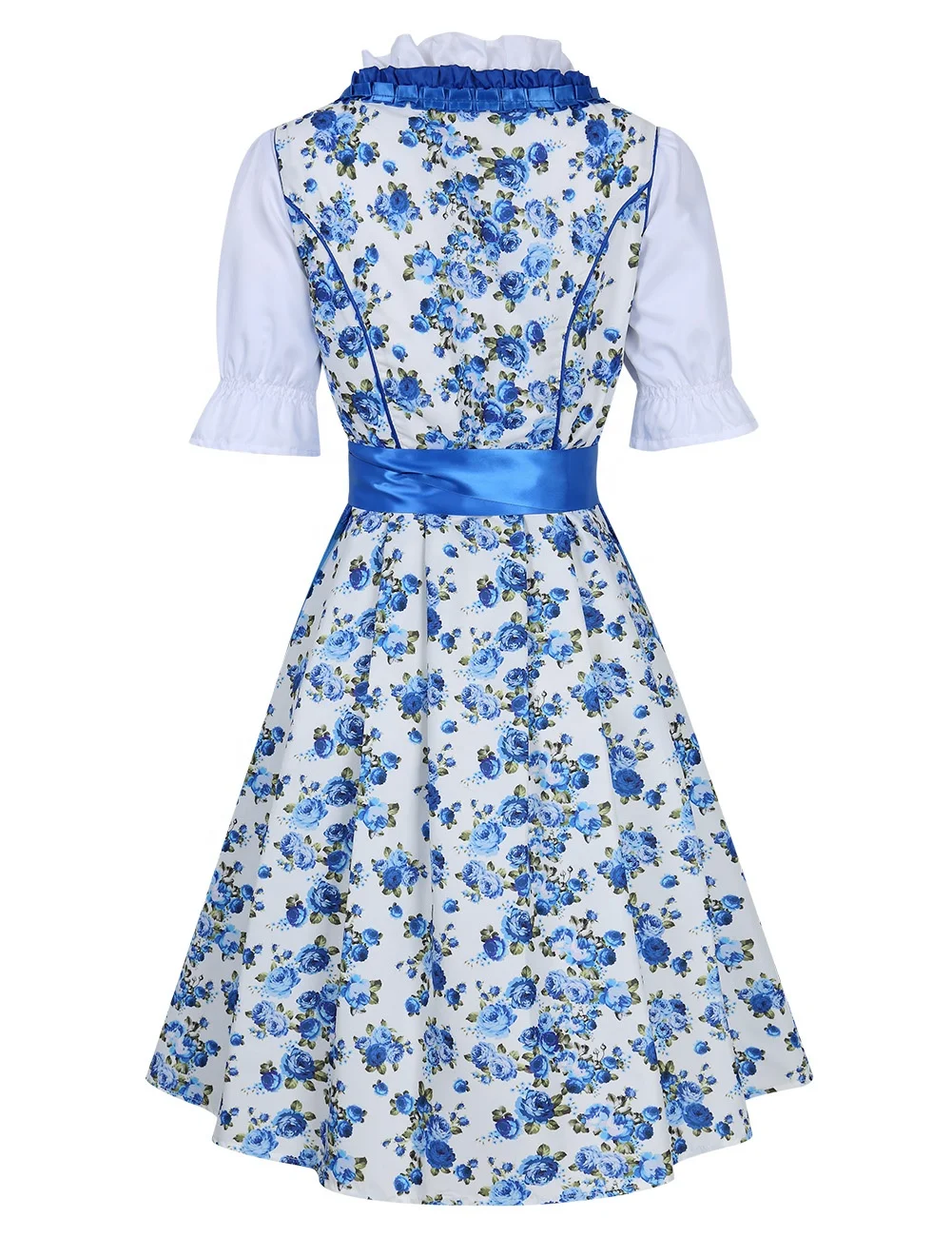 Custom Dirndl Dress With Net and Ribbon Flowers Printed Fabric and Cotton Blouse  / Mini Dirndl / Trachten Dirndl