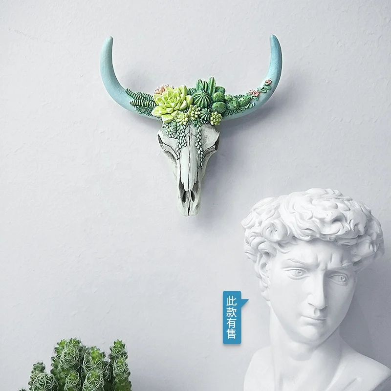 resin cow skull crafts wall decoration ODM kawaii resin crafts for desk decoration OEM animal statue bust folk crafts