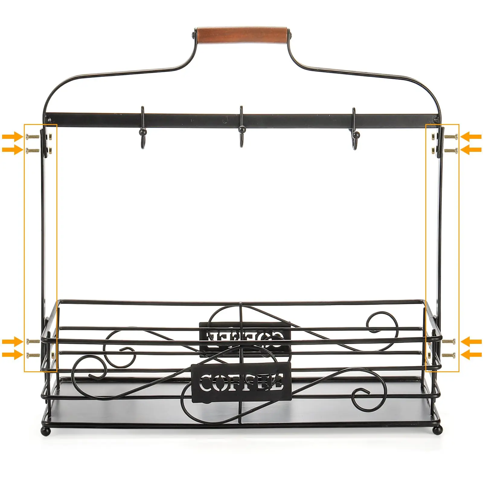 Coffee Mug Holder with Removable Hooks, 6 Coffee Cup Organizer for Countertop, Metal Coffee Pod Storage Spice Rack Stand