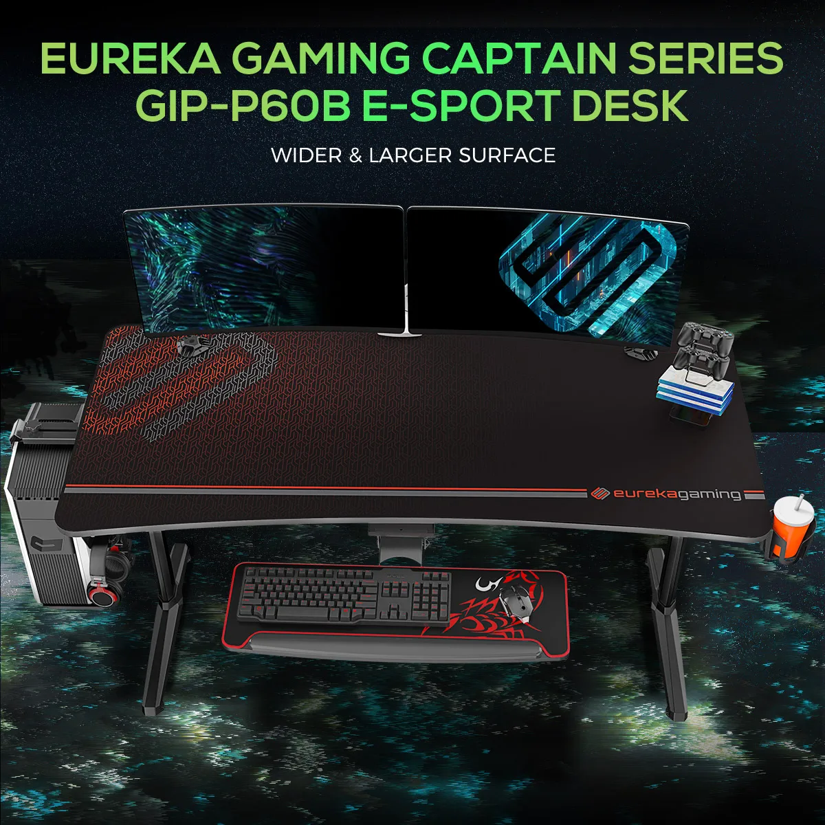 Large Desktop Black Office Furniture I-shaped Computer Modern Gaming Racing Table Game Desk