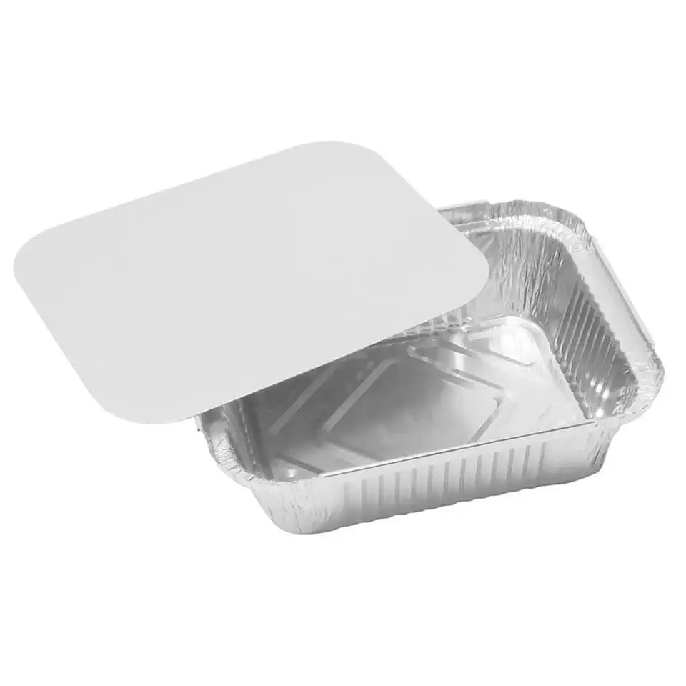 Rectangular disposable household restaurant carbon baked packaging barbecue tray tin aluminum foil lunch box with paper lid