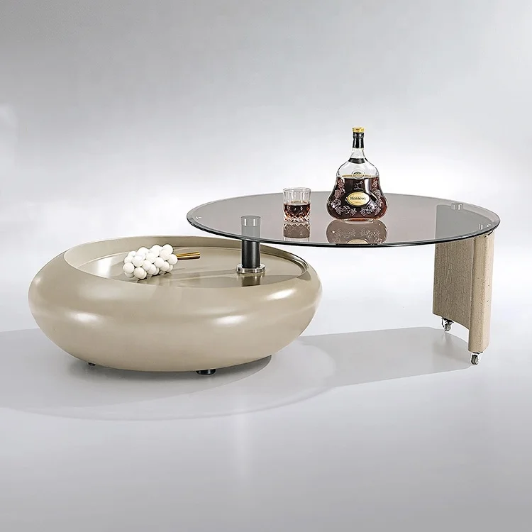 Factory Wholesale Modern Luxury Round Adjustable Can Lift 360 Degrees Rotating Storage Coffee Table
