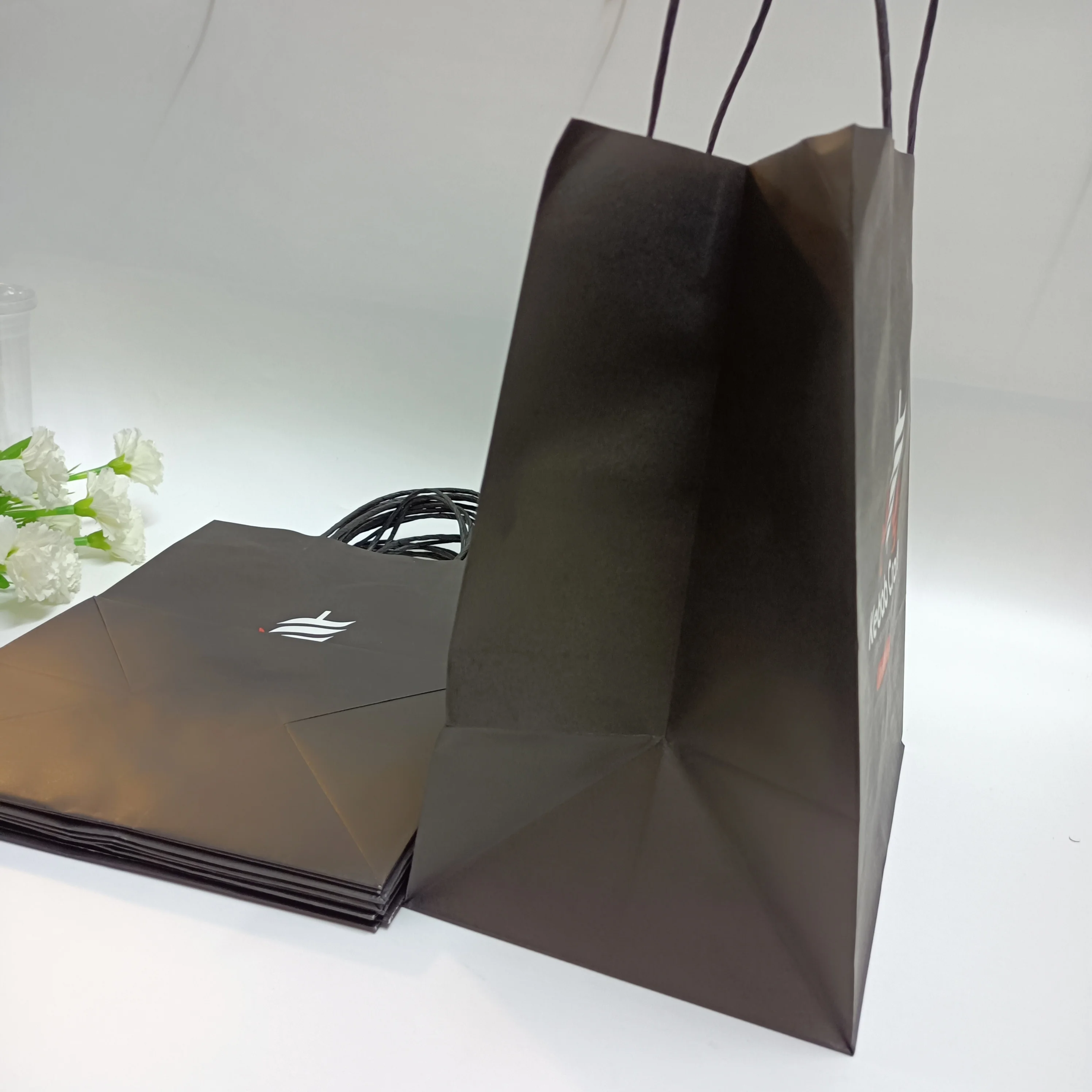 SP959 Cheap Brown Kraft Paper Bag with Twisted Handle Custom Logo printed food delivery bag for coffee takeaway