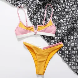 Ribbed Sexy Women Bikini Swimsuit 2 Piece Set Patchwork Beachwear Bathing Suit Girls Multicolour Thong Swimwear