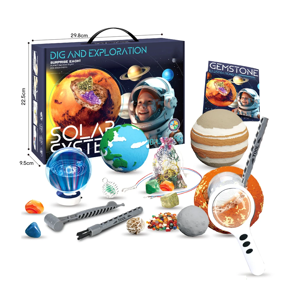 Kids Space Adventure Kit Gemstone Dig Kit for Exploring 8 Planets Up to 30 Crystals and Gemstones Educational Science Toys