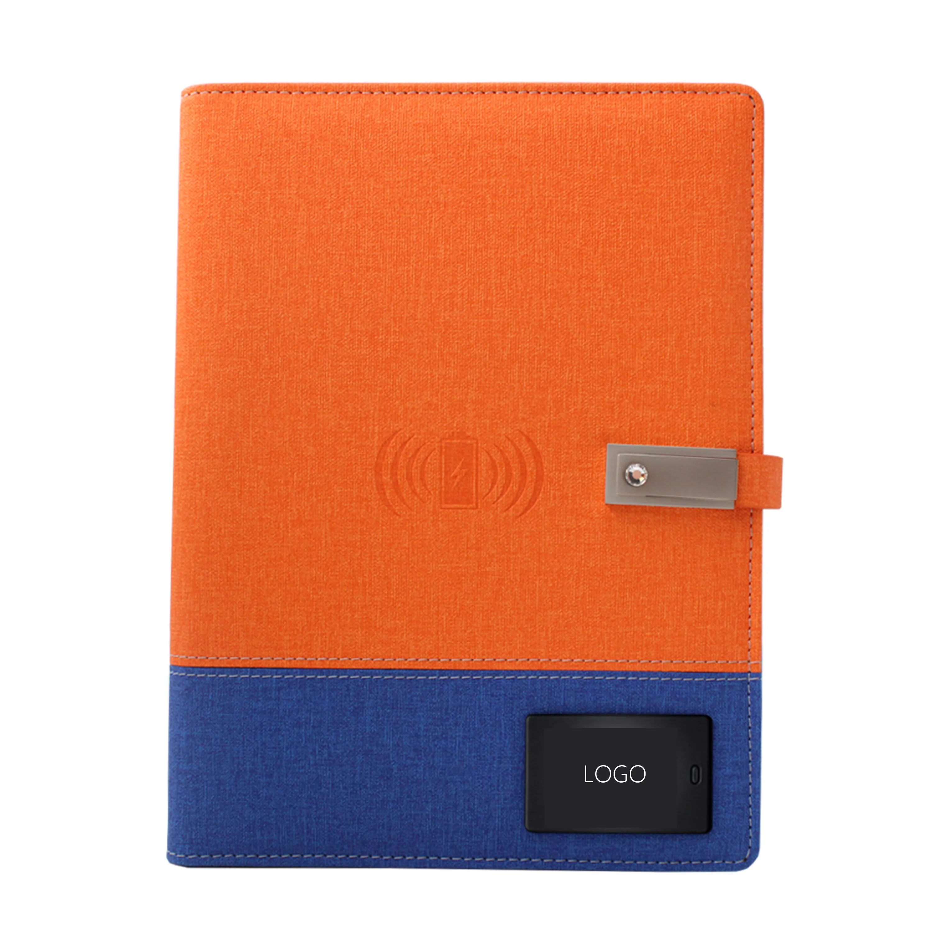 LED Logo Mobile Wireless Charger A5 Power Bank Note Book Spiral Agenda Notebook With Powerbank Usb