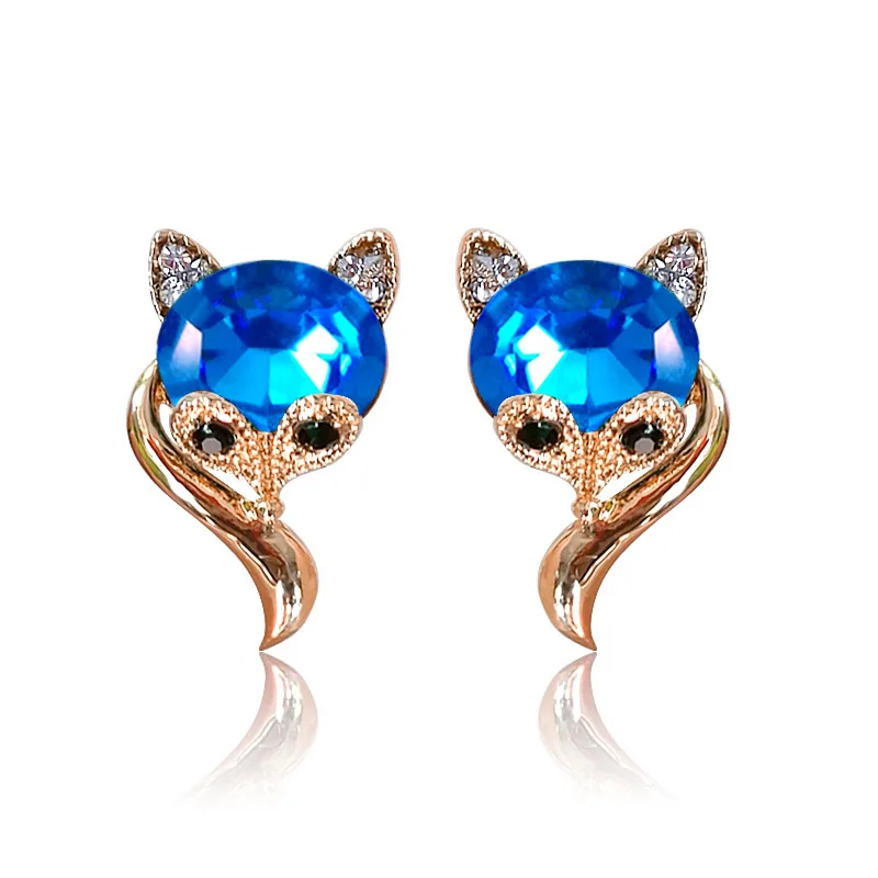 Green sweet and cute little animal personality red little fox earrings 925 sterling silver needle earrings