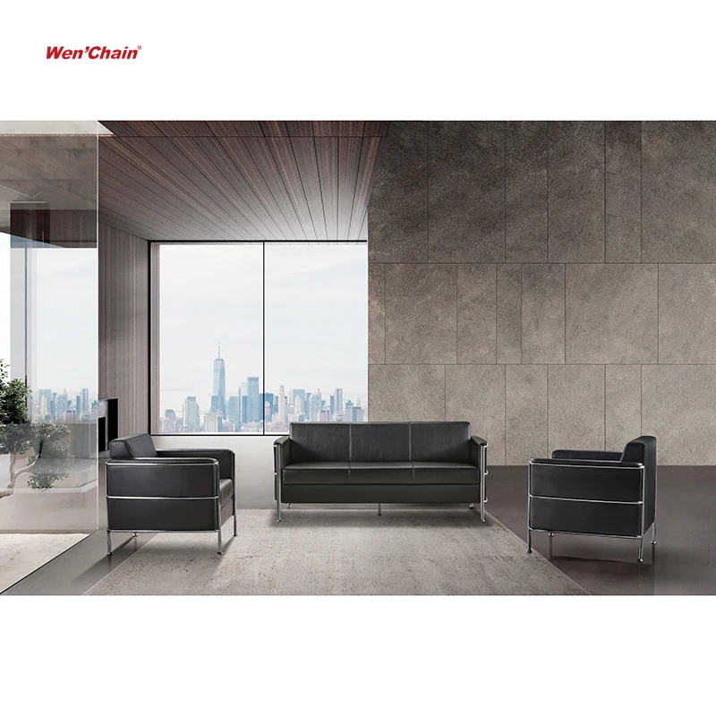 Wenchen Furniture Factory Commercial Oficina Lounge Set Waiting Room PU Leather Office Reception Sofa Set