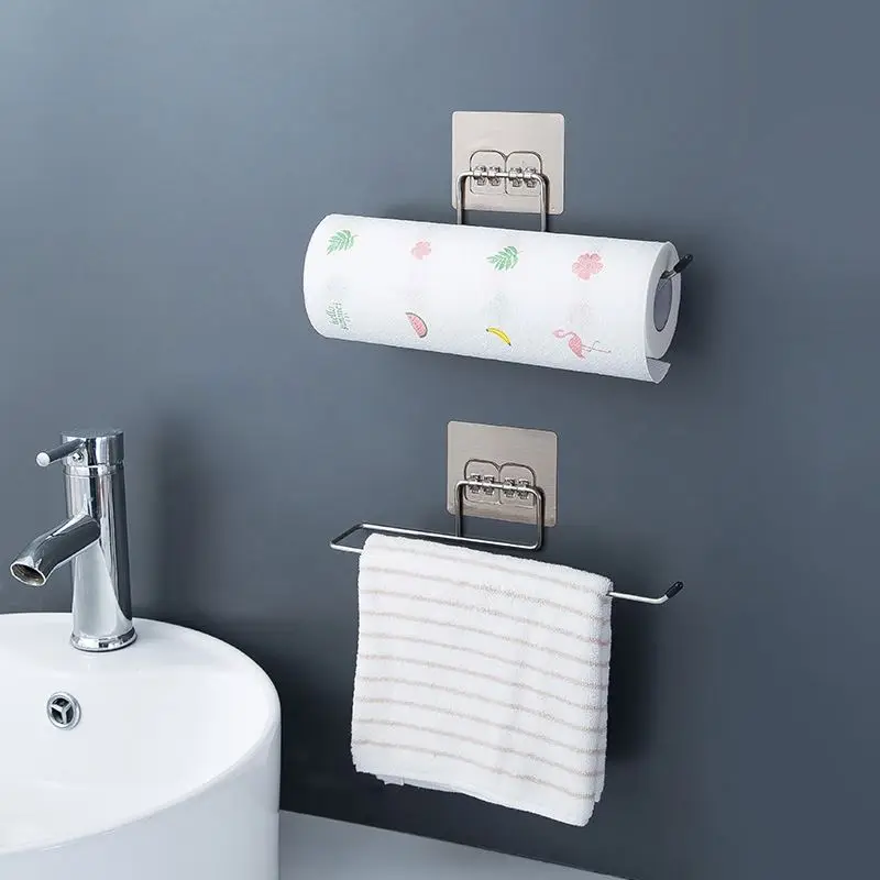Roll Bathroom Toilet Paper Storage Towel Rack Hanging Rag Holder Self Adhesive Kitchen Hook
