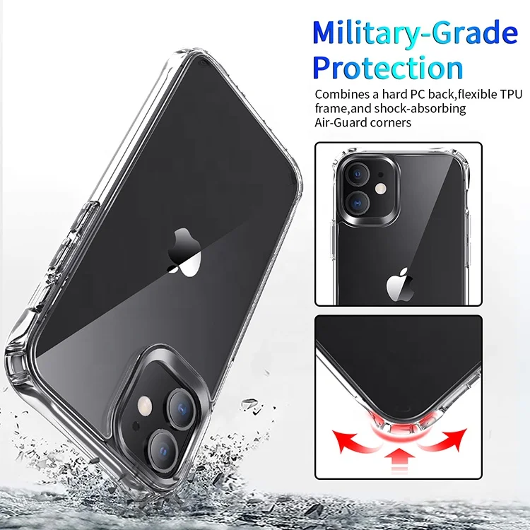 Прозрачный чехол для iPhone 12 13 акриловый бампер из ТПУ гибридный противоударный телефона Pro