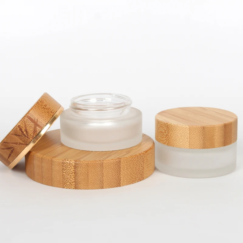 Hot selling 50ml face cream cosmetic jar with ASH  wooden cap glass jars with lids