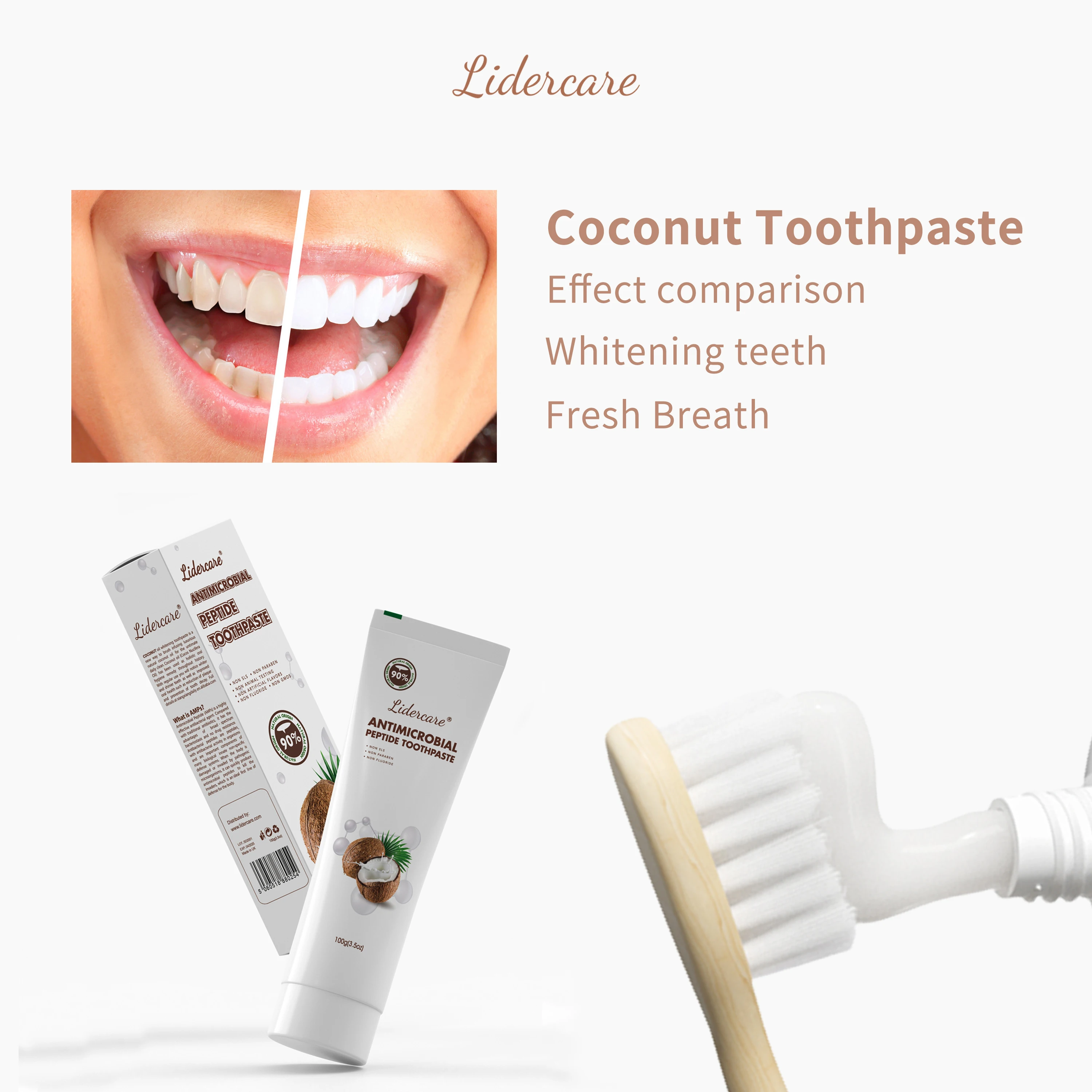 SLS Free Organic Coconut Oil Teeth Whitening Toothpaste Vegan Fluoride Free Restorative Teeth Coconut Toothpaste
