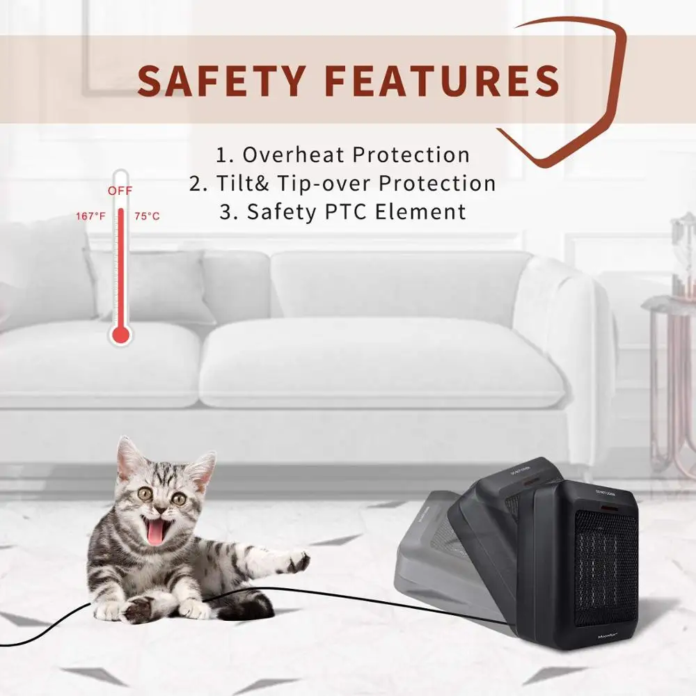 1500W ETL listed electric portable ceramic space heater with thermostat