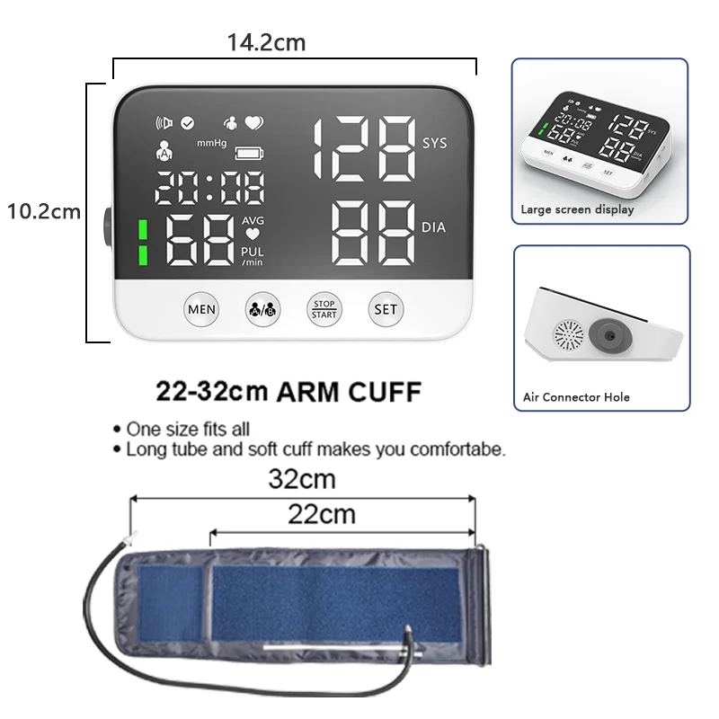 CK-A136 Portable Medical Automatic Upper Arm Bp Machine Electronic Digital Blood Pressure Monitor With Large LED For Home
