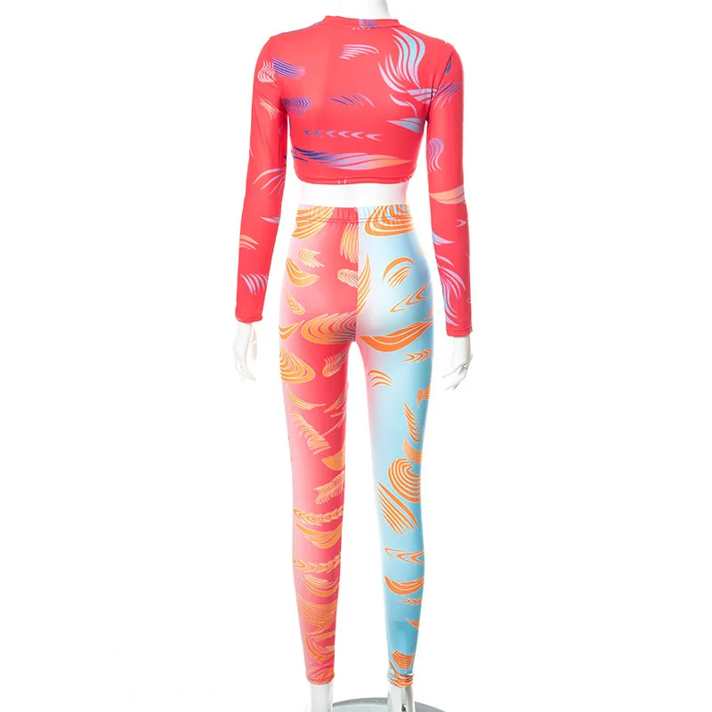 Fall 2021 women clothes new style tie-dye printed t-shirt high waist sports fall sets casual 2 piece