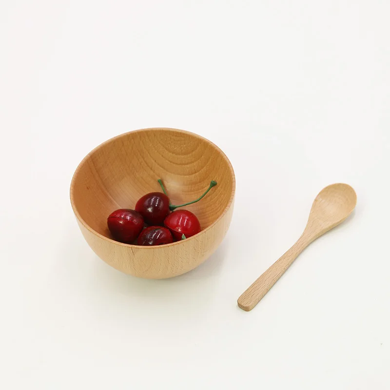Factory Custom Reusable 100% Natural Salad Soup Rice Bowl Bamboo Mini Round Wooden Bowl With Spoon