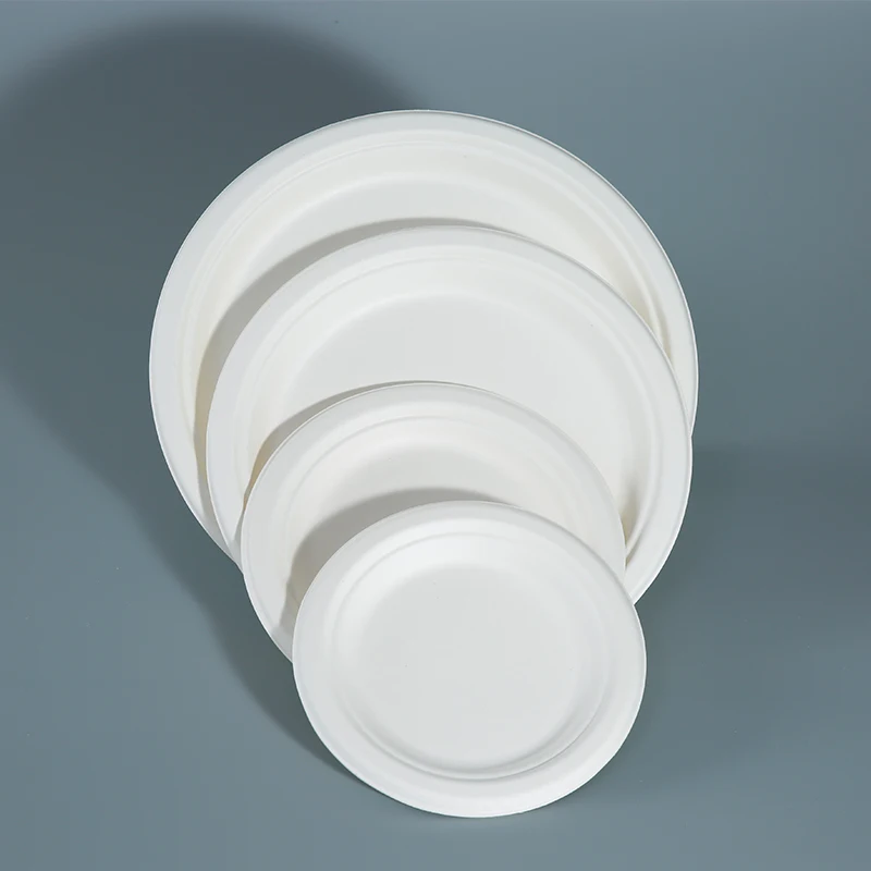 FULING Eco friendly Disposable Biodegradable Sugarcane Bagasse Tableware Compostable Pulp Round Paper Plate