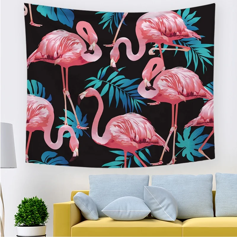 Wholesale Ins Hot Leaves Flamingo Wholesale Custom Digital Printed Tropical Tapestry