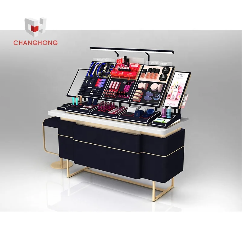Salon perfume makeup retail store display fixtures high design cosmetic shelves racks with cabinet for cosmetic shops