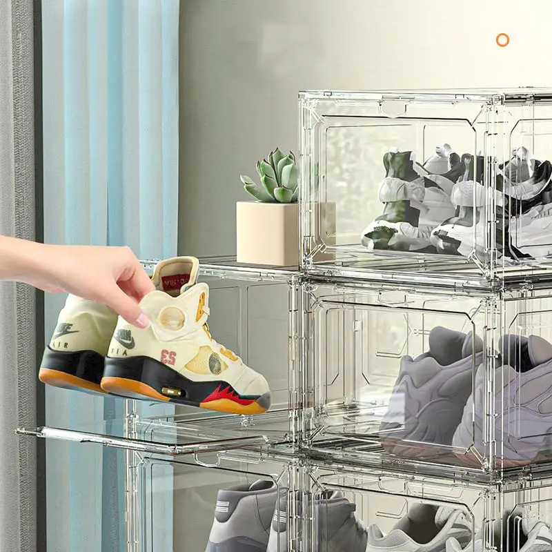 Best Seller Shoe Box, Transparent Magnetic Sneaker Stackable Acrylic Clear Drop Front Shoe Plastic Box Shoe Case Container
