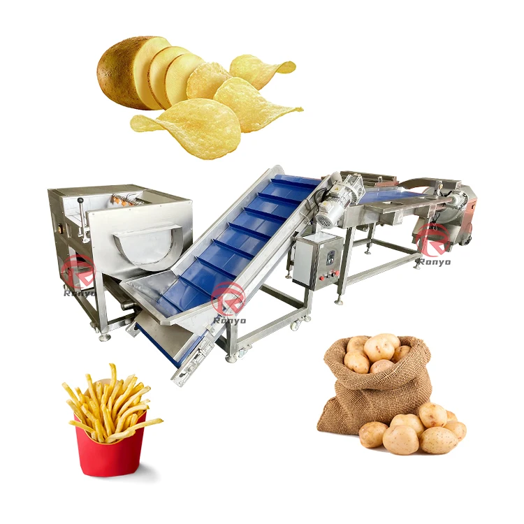 Potato Chips Peeler Slicer Fryer Making Machine Easy to Operate Semi Automatic Frozen French Fries Line