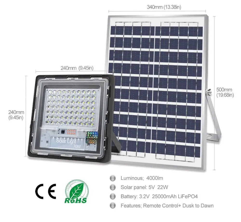 Dusk to Dawn Outdoor Waterproof IP67 100W/200W 10000mAh battery high lumen LED floodlight solar street light