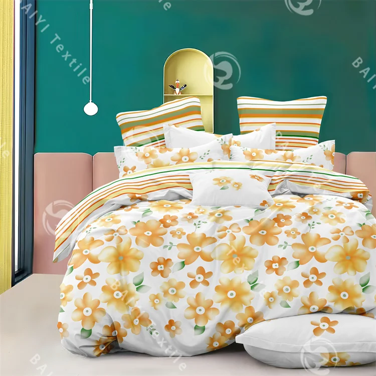 Luxury Design 100% Polyester Fibre Bed Sheet drat de lit en fleurs Bedding Set drat de lit 3 place