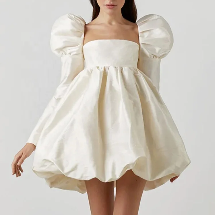 2023 new arrivals custom designer fashion summer elegant modest wholesale one piece lady long puff sleeve mini dress women