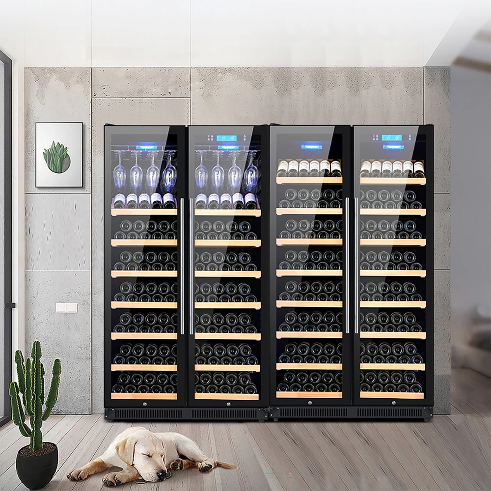 Free Standing Built in Wine Cooler Cellar Factory Direct Pricing Commercial Wine Fridge Glass Door Modern Wine Display Cabinet
