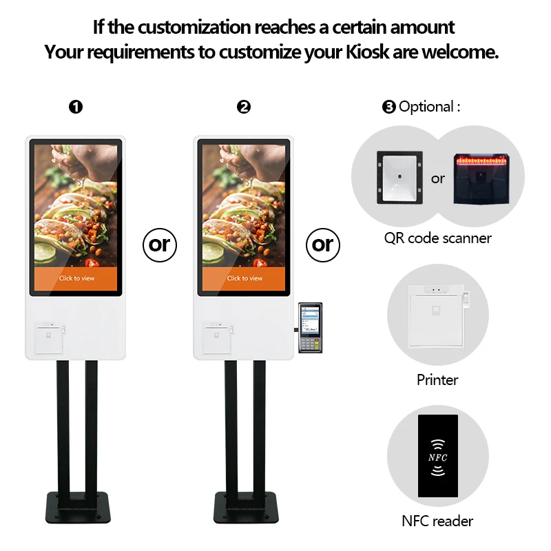 Support advertising OEM custom 24 inch 4G smart touch screen self service ordering payment kiosk terminal in restaurant