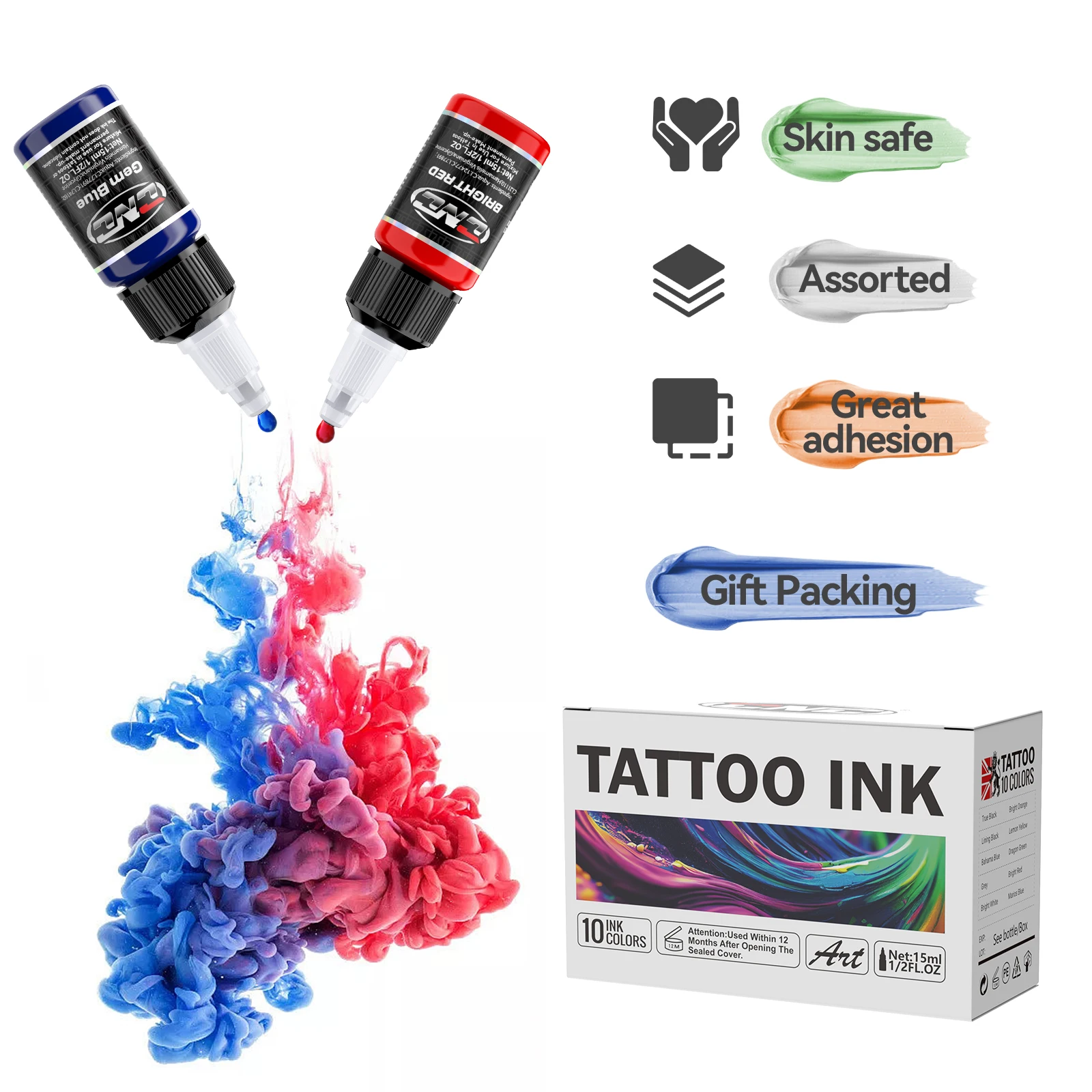 2025 CNC Multi Color 15ML 1/2 OZ Tattoo Ink Precision Tip Bottle 10 PCS Package for Professional Tattoo Artist or Amateur