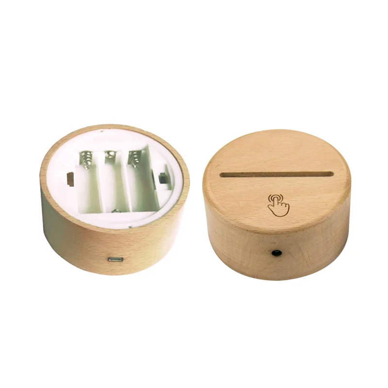 Manufacturer Wholesale ABS 7 Color Changing Touch Control Remote 3D LED Lamp Wooden Base For Acrylic Plate