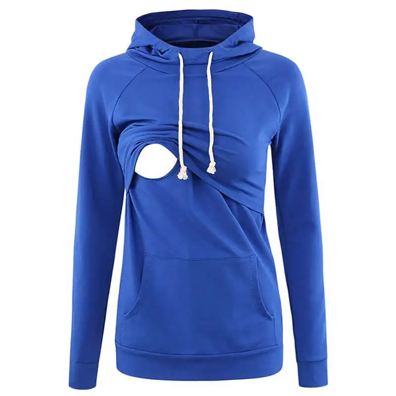Mummy Breastfeeding Maternity Tops Pregnancy Nursing Women Solid Color Long Sleeve Loose Cotton Fleece Warm Hoodie With Pocket