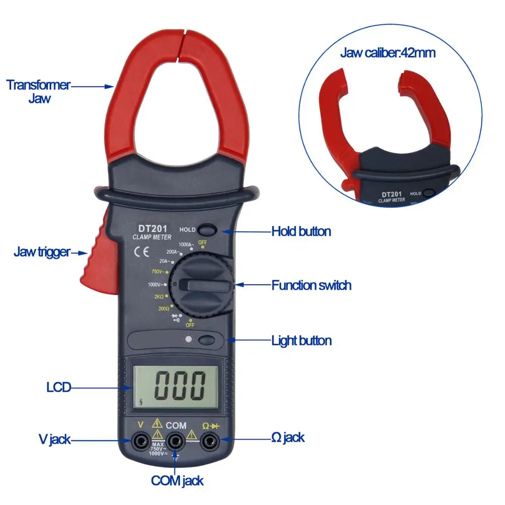 
Digital Clamp Meter DT201 with Data Hold Super Big Size Jaw 