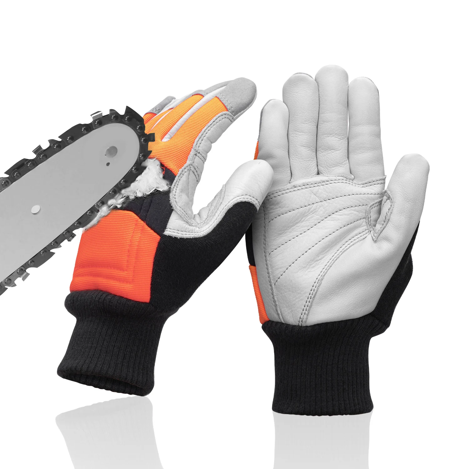 WISEPRO Chainsaw Gloves, Leather Gloves, Anti-cut Chainsaw Gloves with 12 Layers Protection on Left Hand Back Only