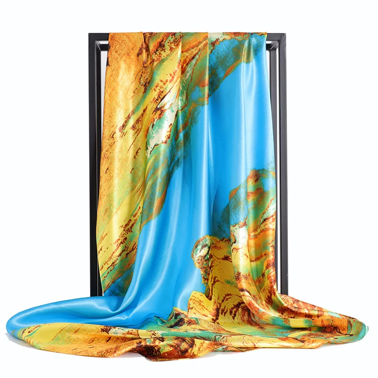 90*90 Luxury Silk Material Brand Letter C Style New Current Long Summer Scarves For Women