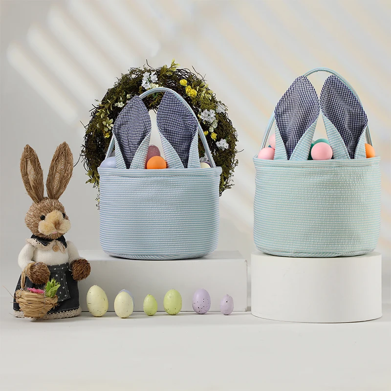 Personalize Easter Decoration Egg Gift Bag Wholesale Seersucker Bunny Ears Easter Basket